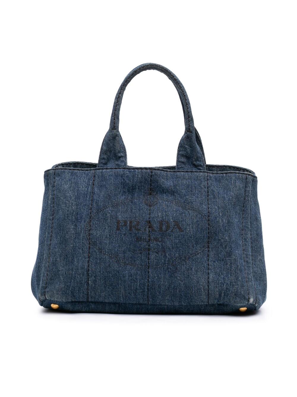 Prada Denim Canapa Logo Tote Pre-Loved #359932P51B